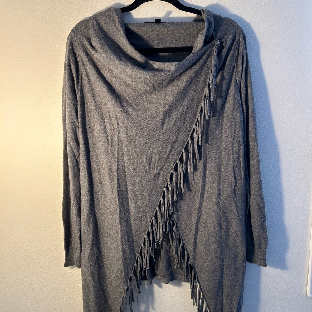 Diane Gilman Gray Fringe Poncho Sweater
